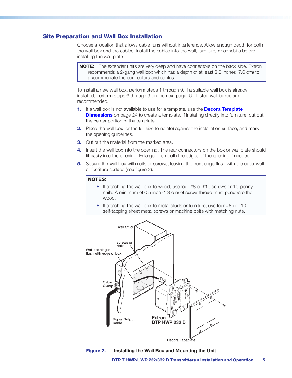 Site preparation and wall box installation | Extron Electronics DTP T UWP 232_332 D User Guide User Manual | Page 11 / 31