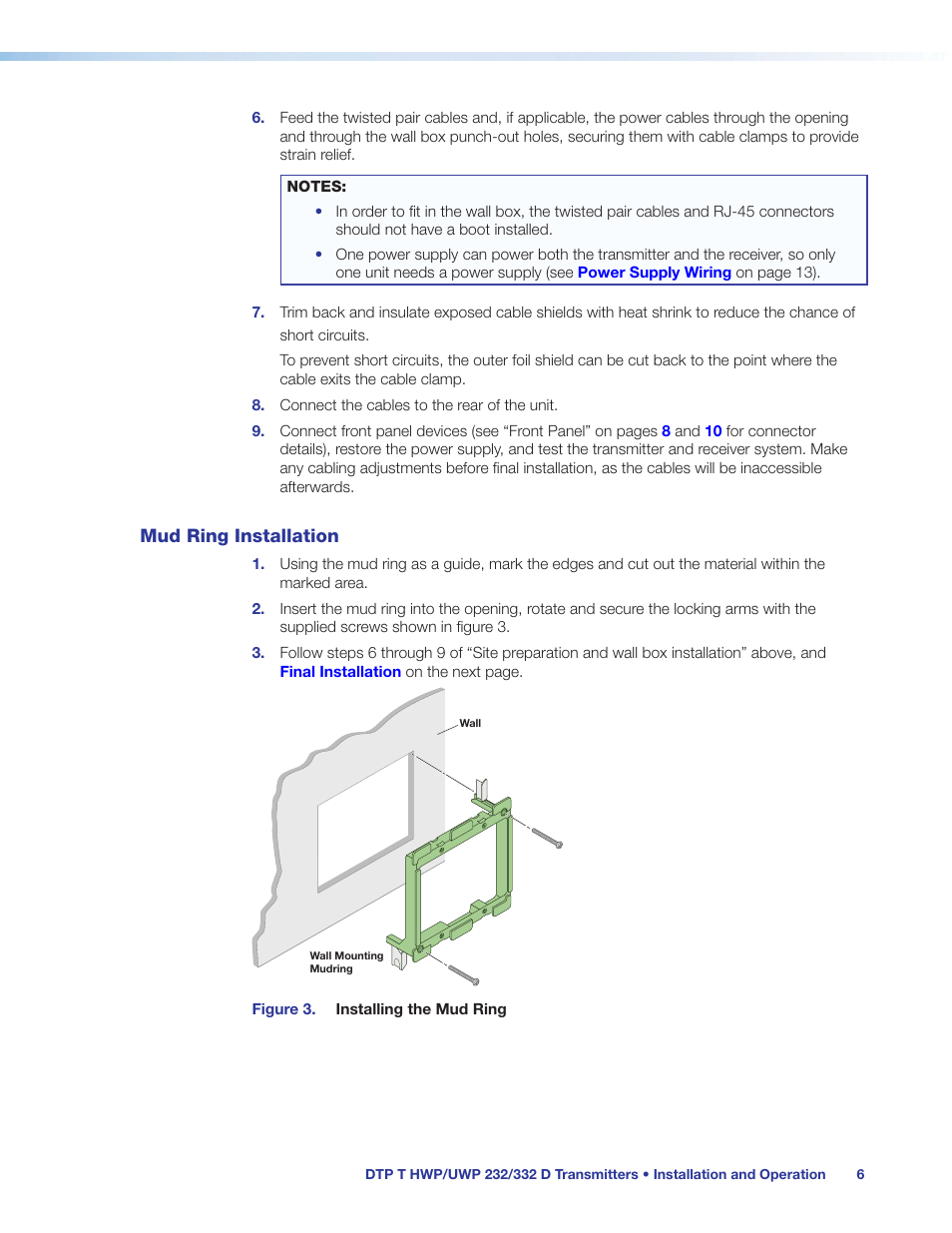 Mud ring installation | Extron Electronics DTP T UWP 232_332 D User Guide User Manual | Page 12 / 31