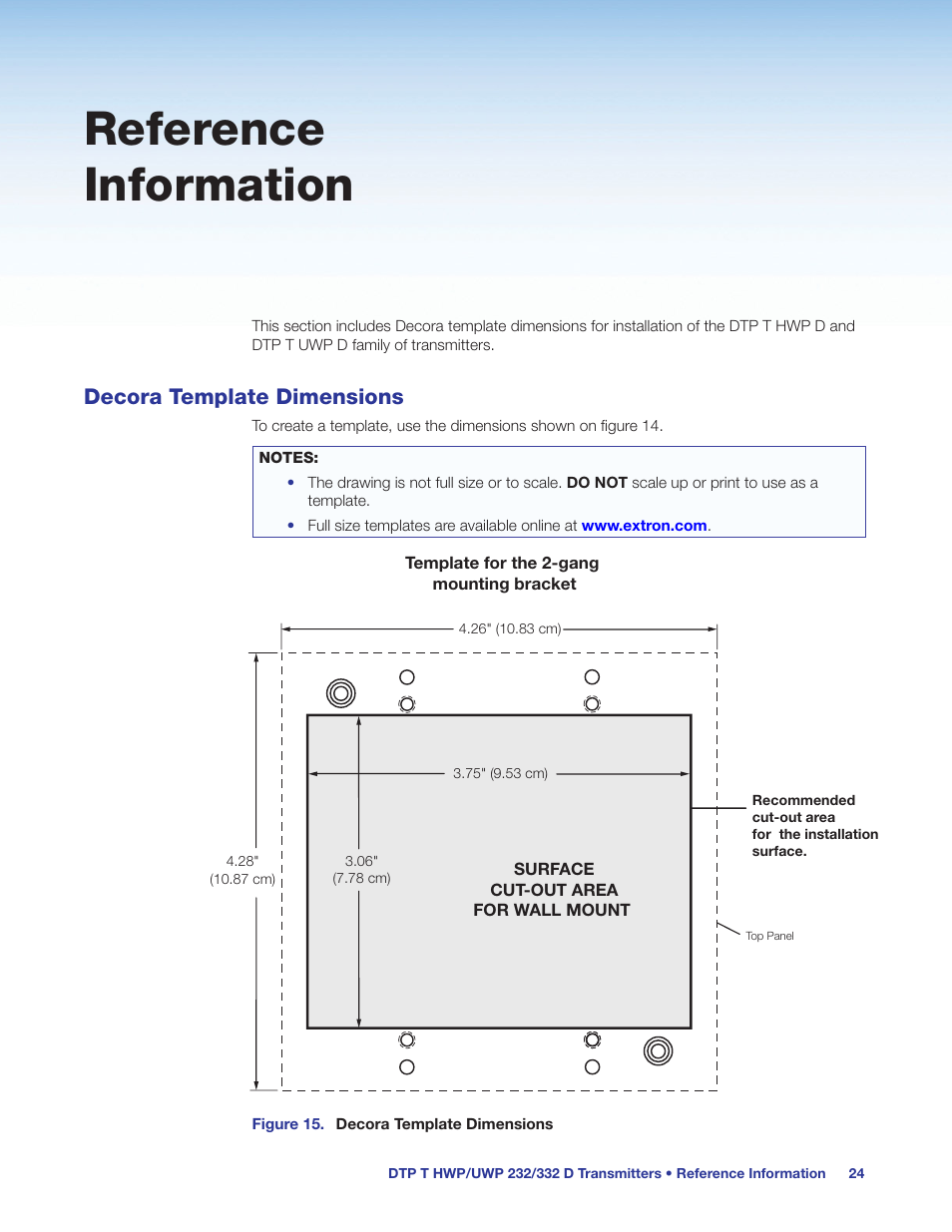Reference information, Decora template dimensions | Extron Electronics DTP T UWP 232_332 D User Guide User Manual | Page 30 / 31