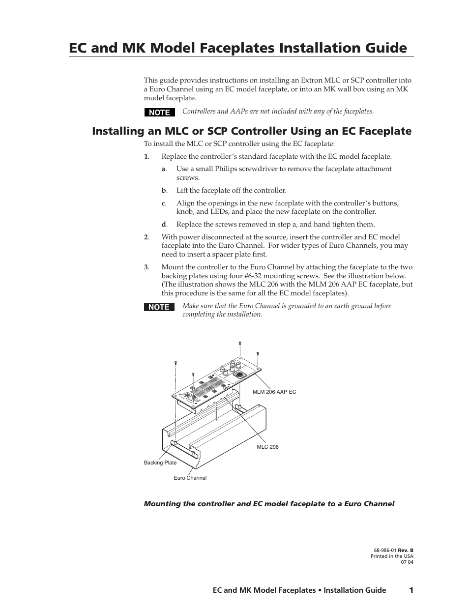 Extron Electronics MK Faceplate User Manual | 4 pages