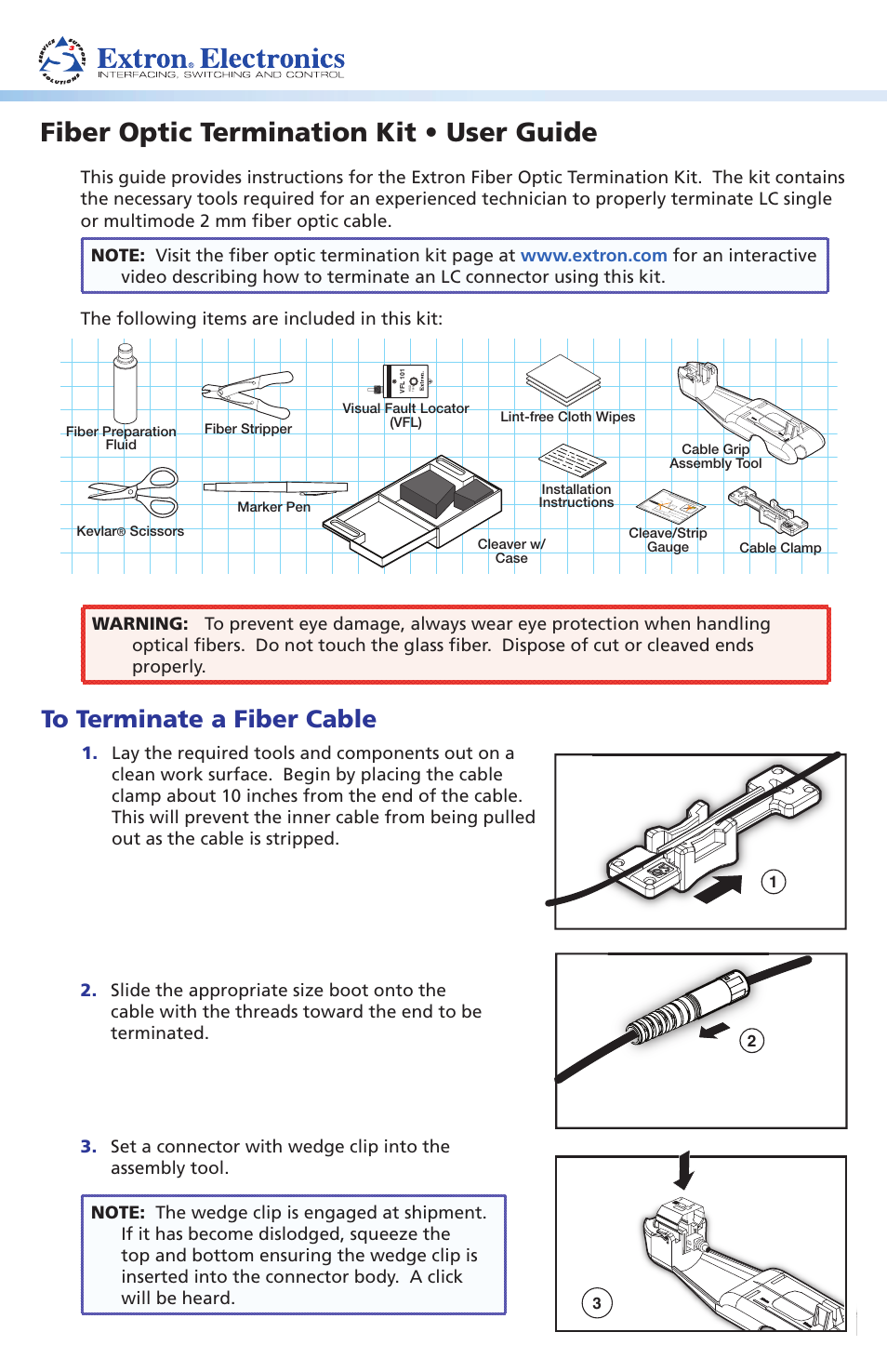 Extron Electronics Fiber Optic Termination Kit User Manual | 4 pages