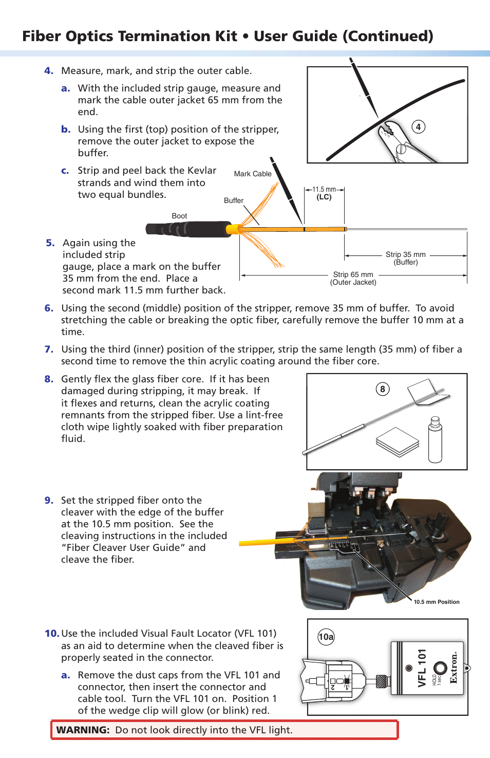 2mm and 3mm fiber cable, Vfl 101 | Extron Electronics Fiber Optic Termination Kit User Manual | Page 2 / 4