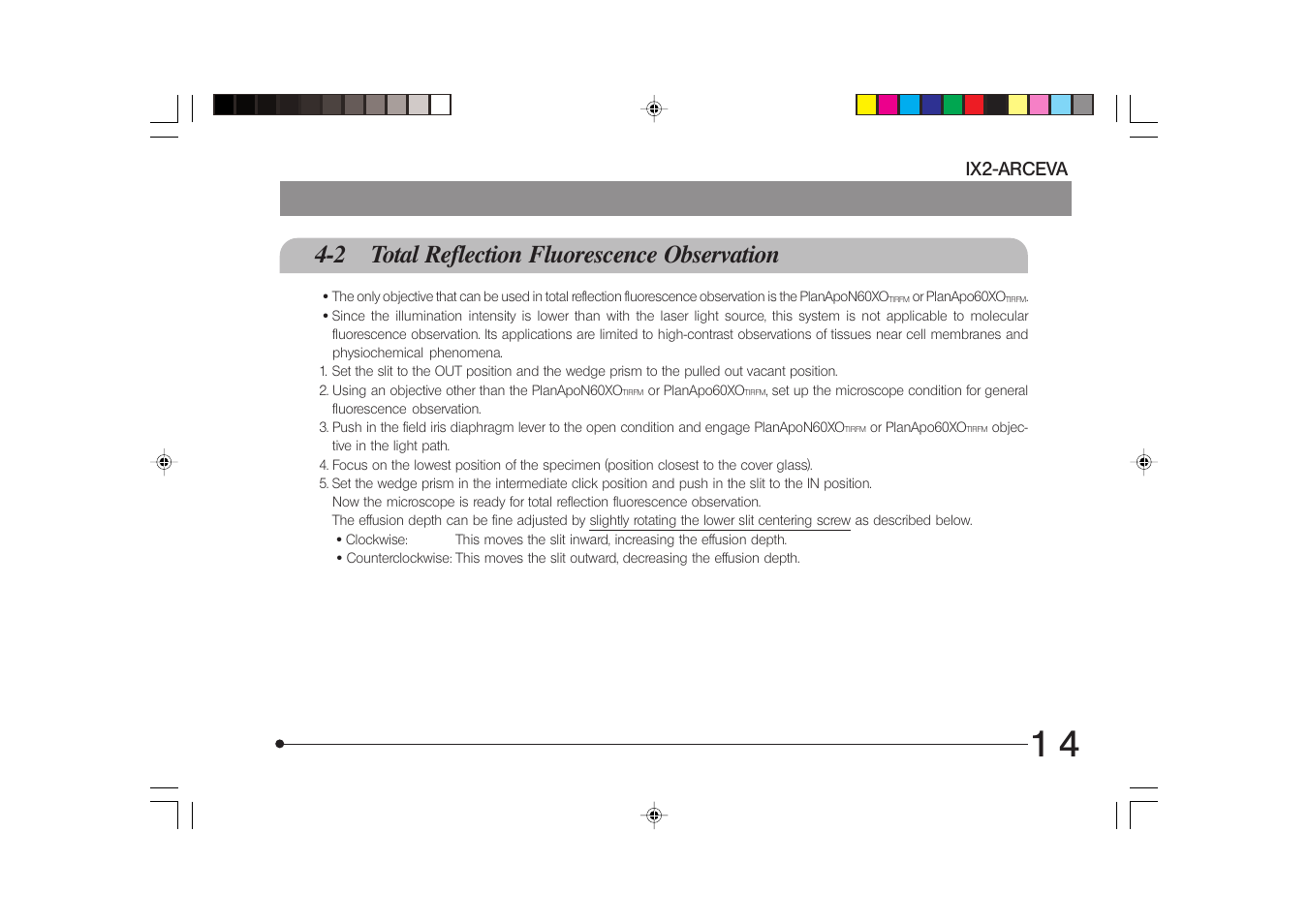 2 total reflection fluorescence observation | Olympus IX2-ARCEVA User Manual | Page 17 / 20