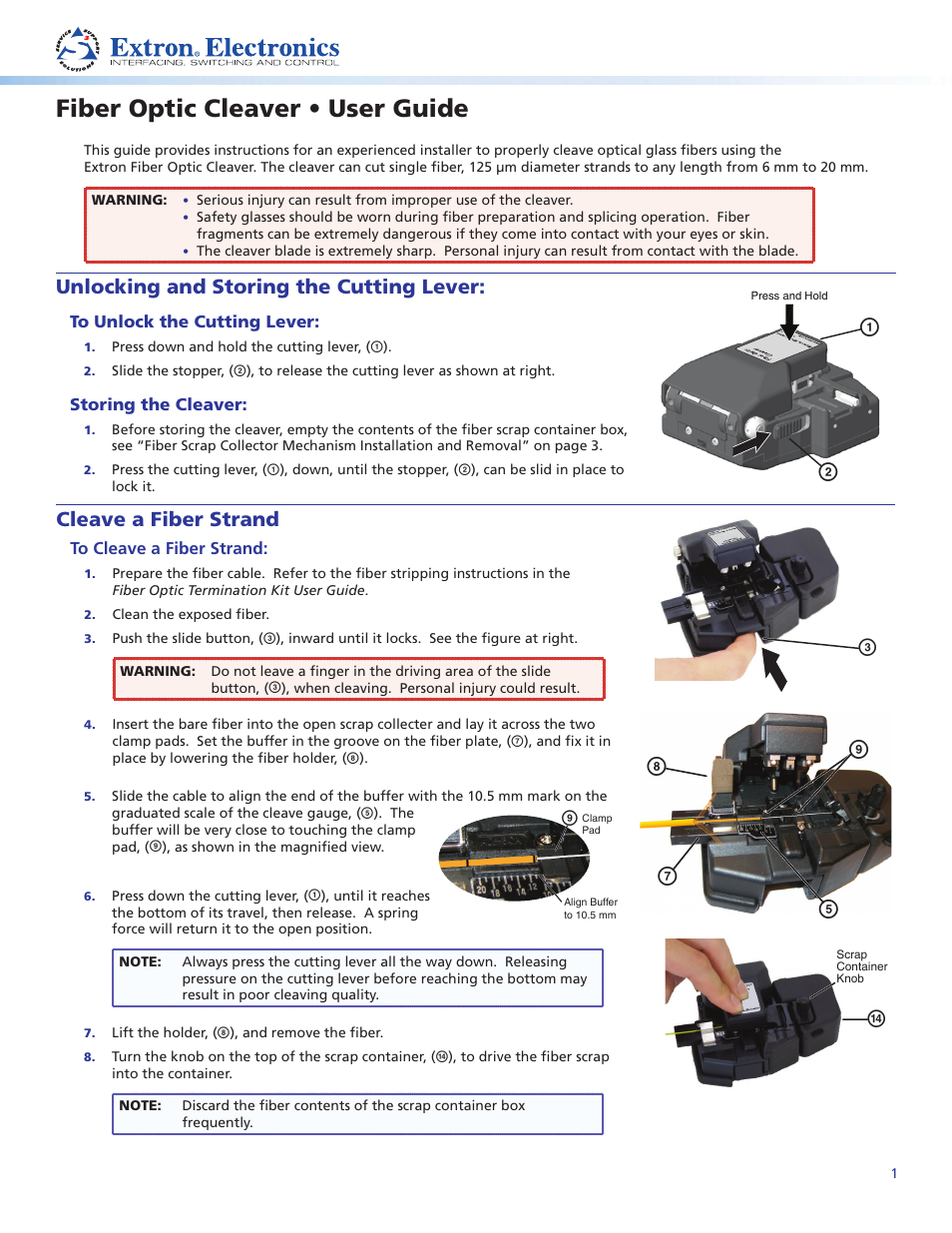 Extron Electronics Fiber Optic Cleaver User Manual | 4 pages