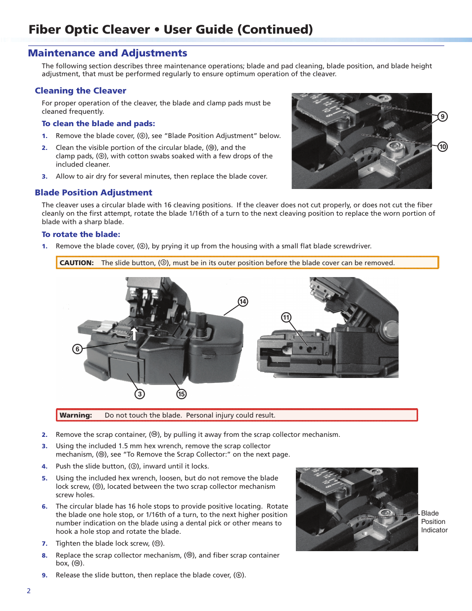 Fc n, Ji f c n, Fiber optic cleaver • user guide (continued) | Maintenance and adjustments | Extron Electronics Fiber Optic Cleaver User Manual | Page 2 / 4