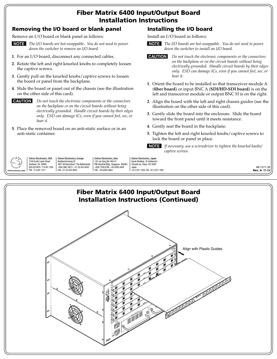 Extron Electronics Fiber Matrix 6400 Input-Output Board User Manual | 1 page
