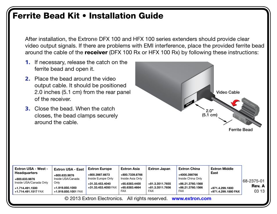 Extron Electronics Ferrite Bead Kit User Manual | 1 page