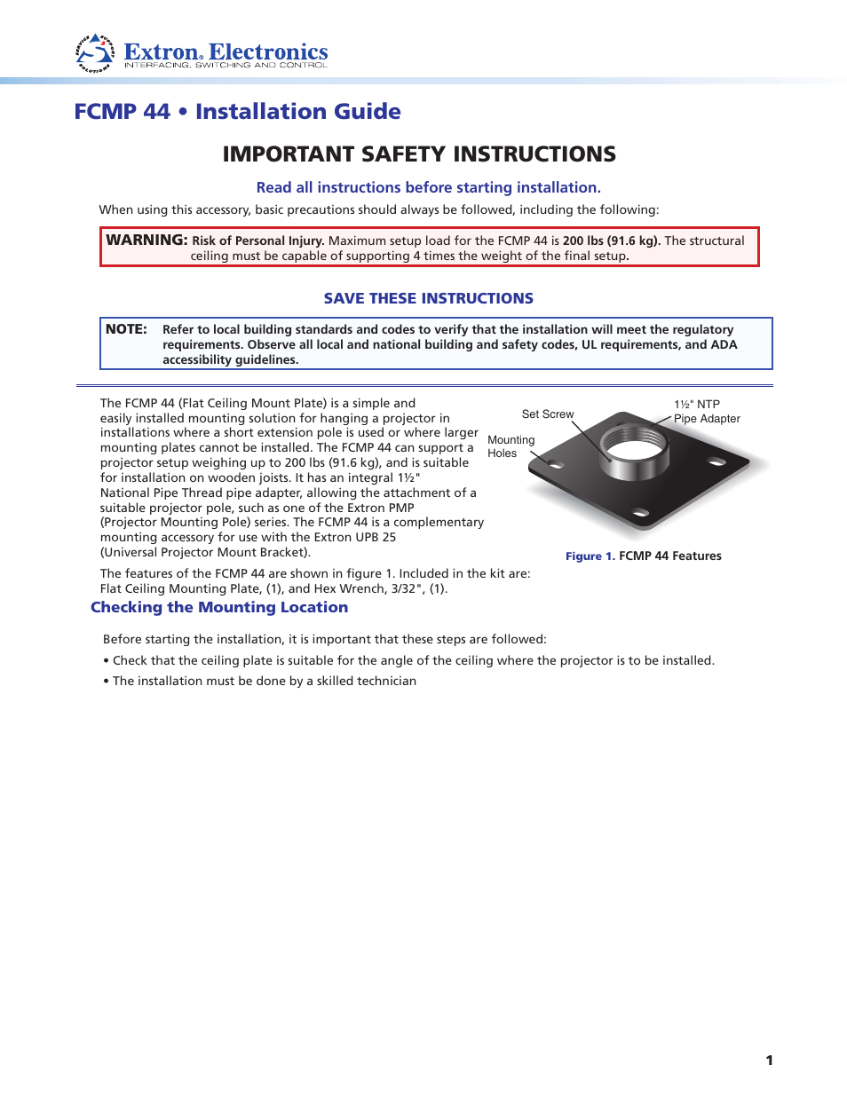 Extron Electronics FCMP 44 User Manual | 2 pages