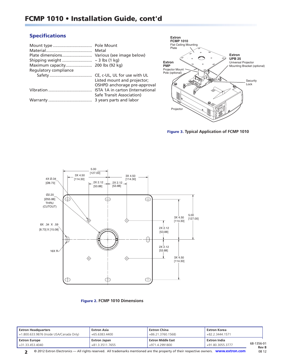 Preliminar y, Fcmp 1010 • installation guide, cont'd, Specifications | Extron Electronics FCMP 1010 User Manual | Page 2 / 2