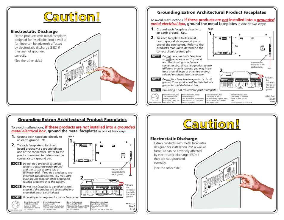 Extron Electronics Grounding Extron Architectural Product Faceplates User Manual | 1 page