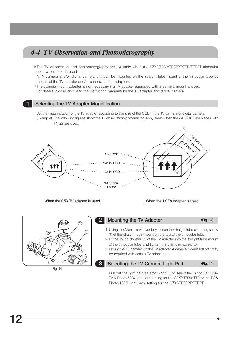 4 tv observation and photomicrography | Olympus SZX10 User Manual | Page 16 / 36