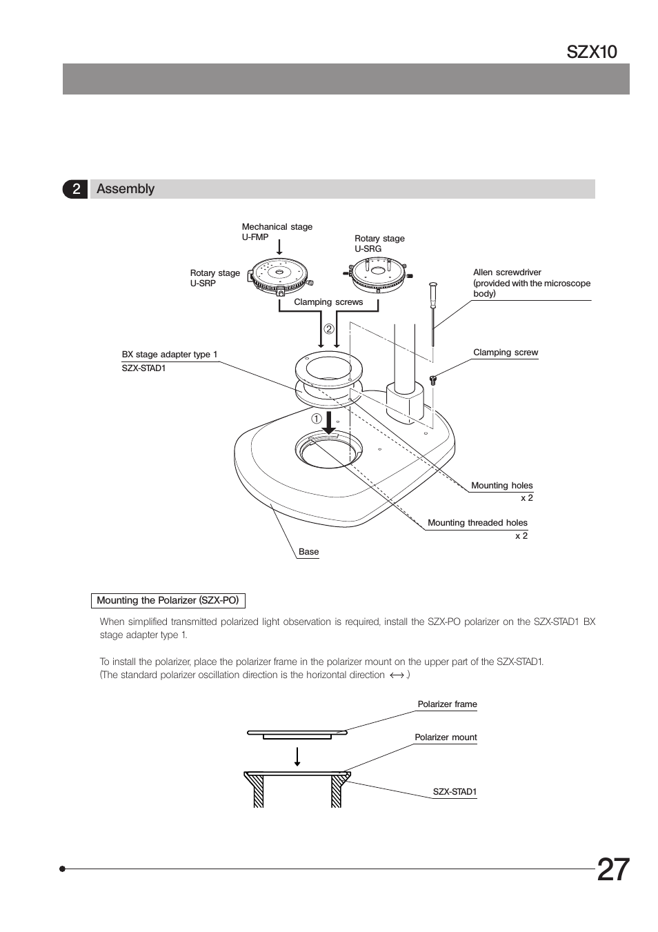 Szx10, Assembly | Olympus SZX10 User Manual | Page 31 / 36