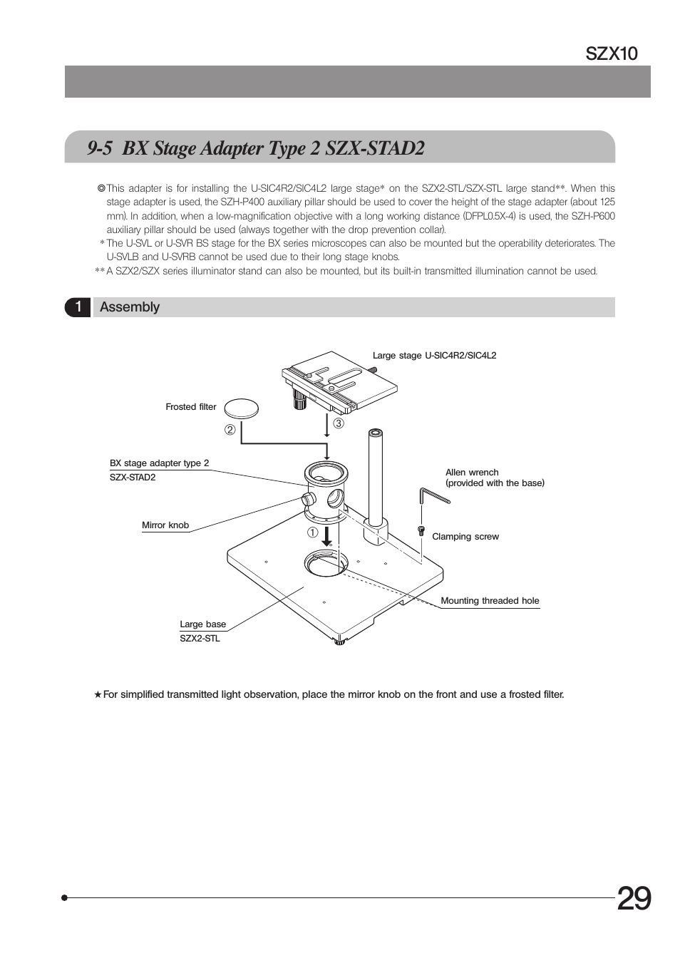 5 bx stage adapter type 2 szx-stad2, Szx10 | Olympus SZX10 User Manual | Page 33 / 36