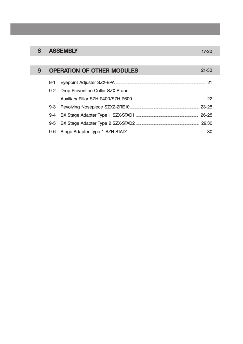 8assembly, 9operation of other modules | Olympus SZX10 User Manual | Page 4 / 36