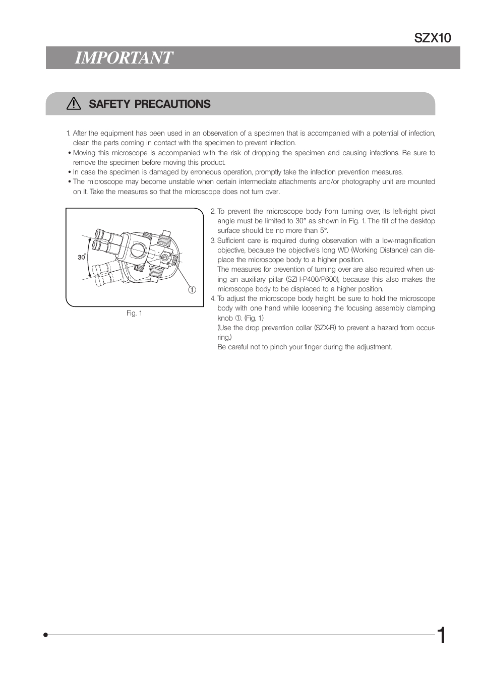 Important, Szx10, Safety precautions | Olympus SZX10 User Manual | Page 5 / 36