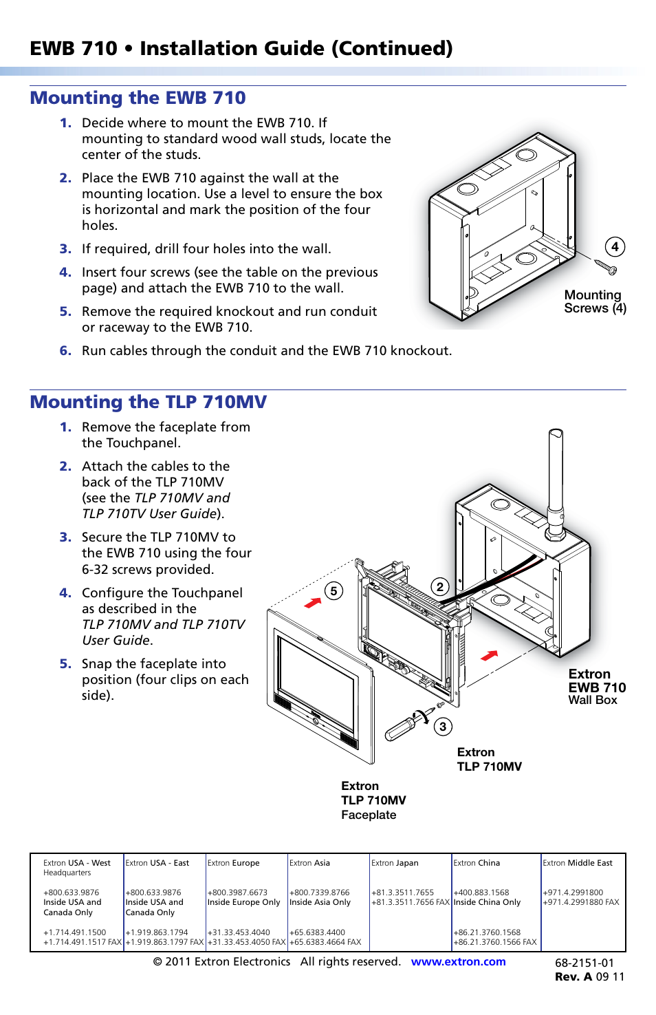 Ewb 710 • installation guide (continued), Mounting the ewb 710, Mounting the tlp 710mv | Extron Electronics EWB 710 User Manual | Page 2 / 2