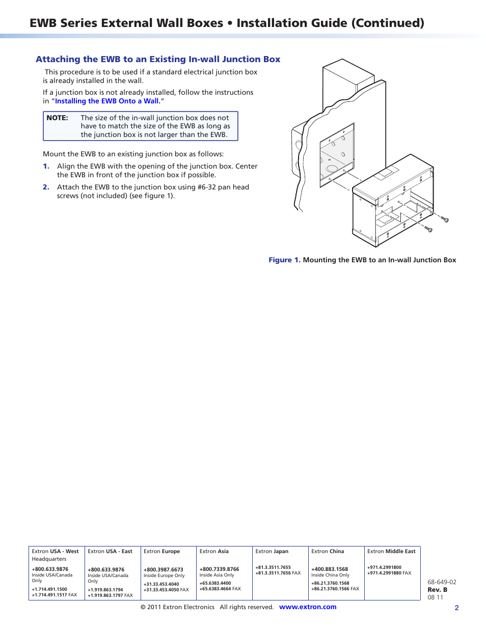 Extron company contact information | Extron Electronics EWB Series External Wall Boxes User Manual | Page 2 / 2