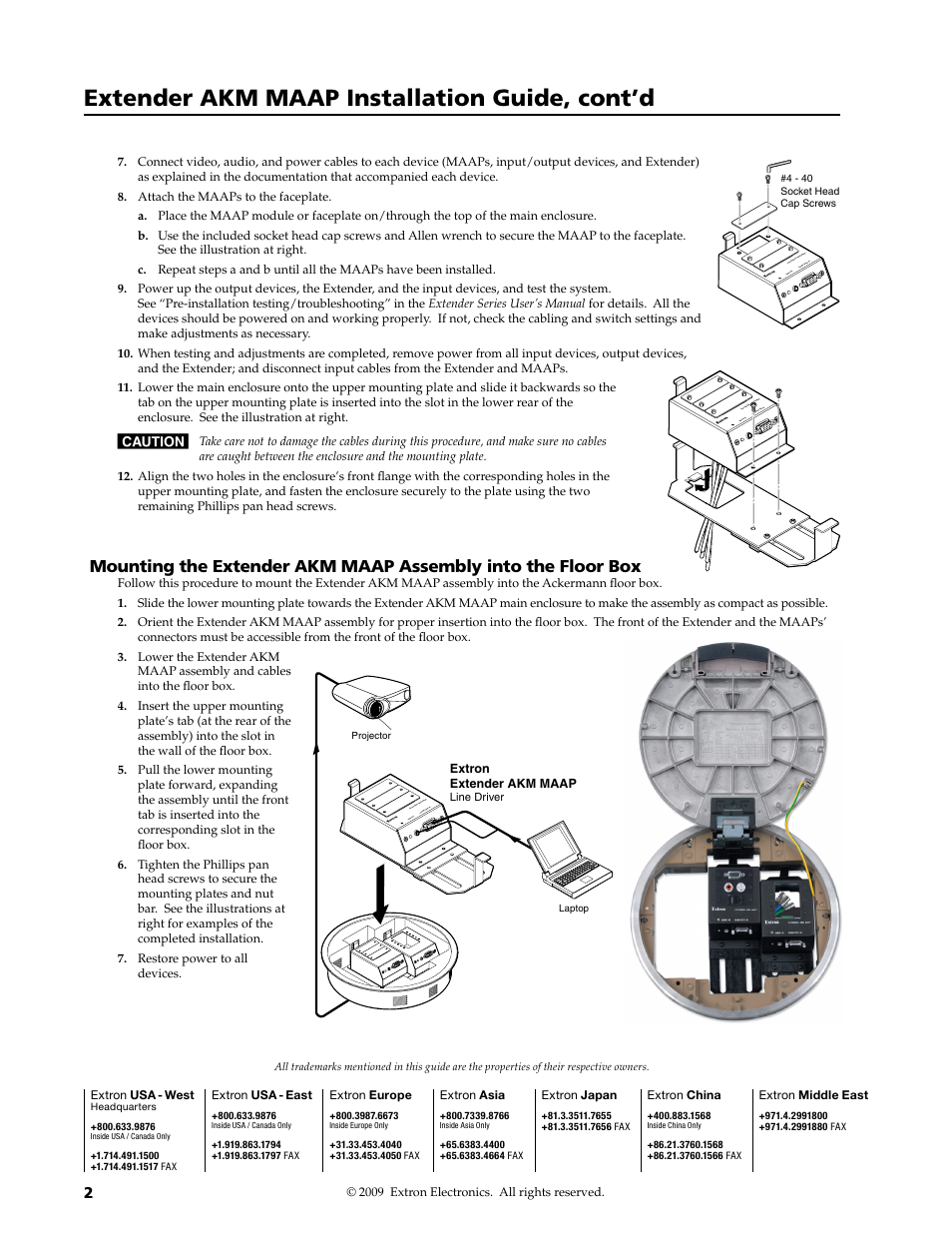 Extron contact information, Preliminar y, Extender akm maap installation guide, cont’d | Extron Electronics Extender AKM MAAP User Manual | Page 2 / 2