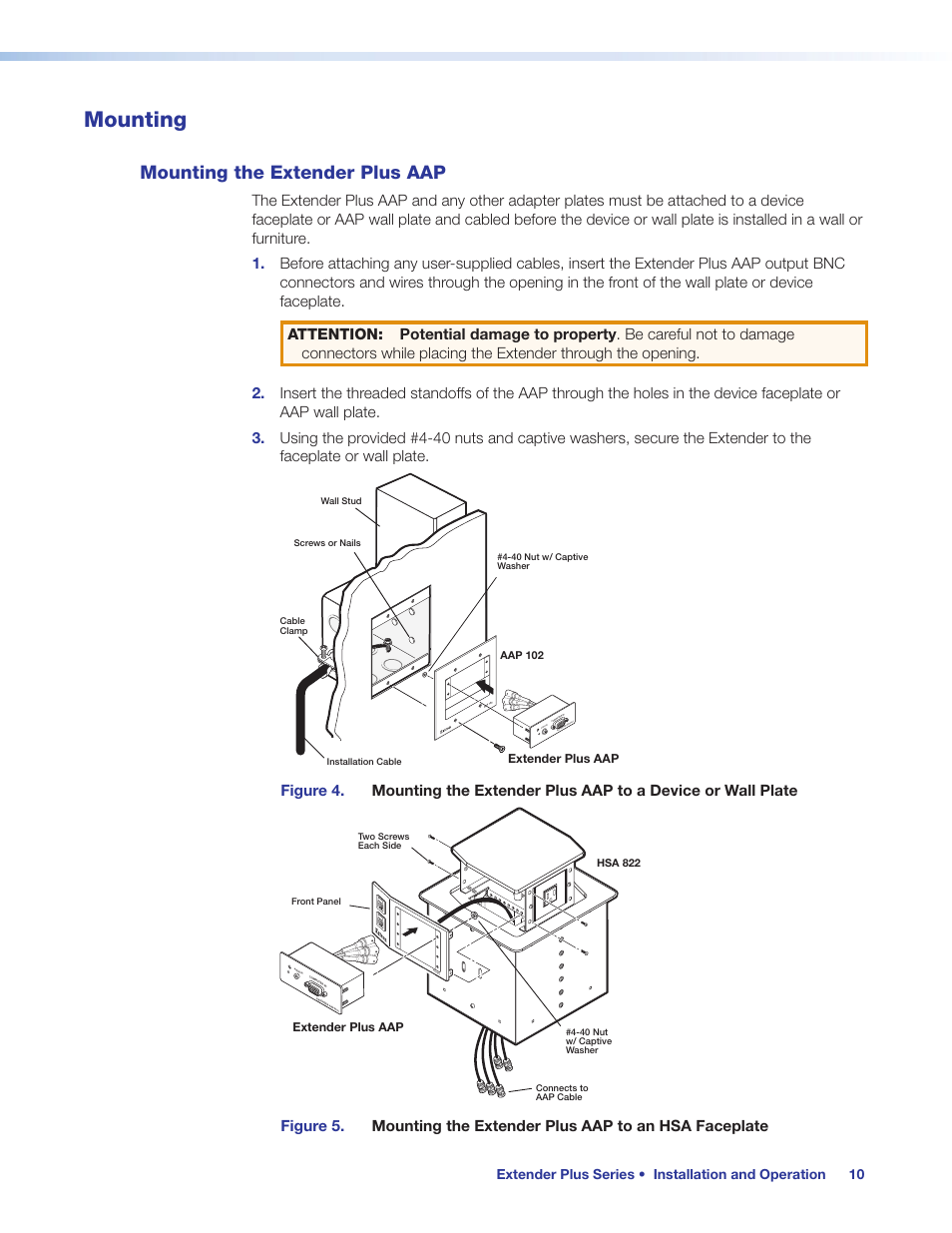 Mounting, Mounting the extender plus aap, Extender aap plus | Audio in | Extron Electronics Extender Plus Series User Guide User Manual | Page 16 / 23