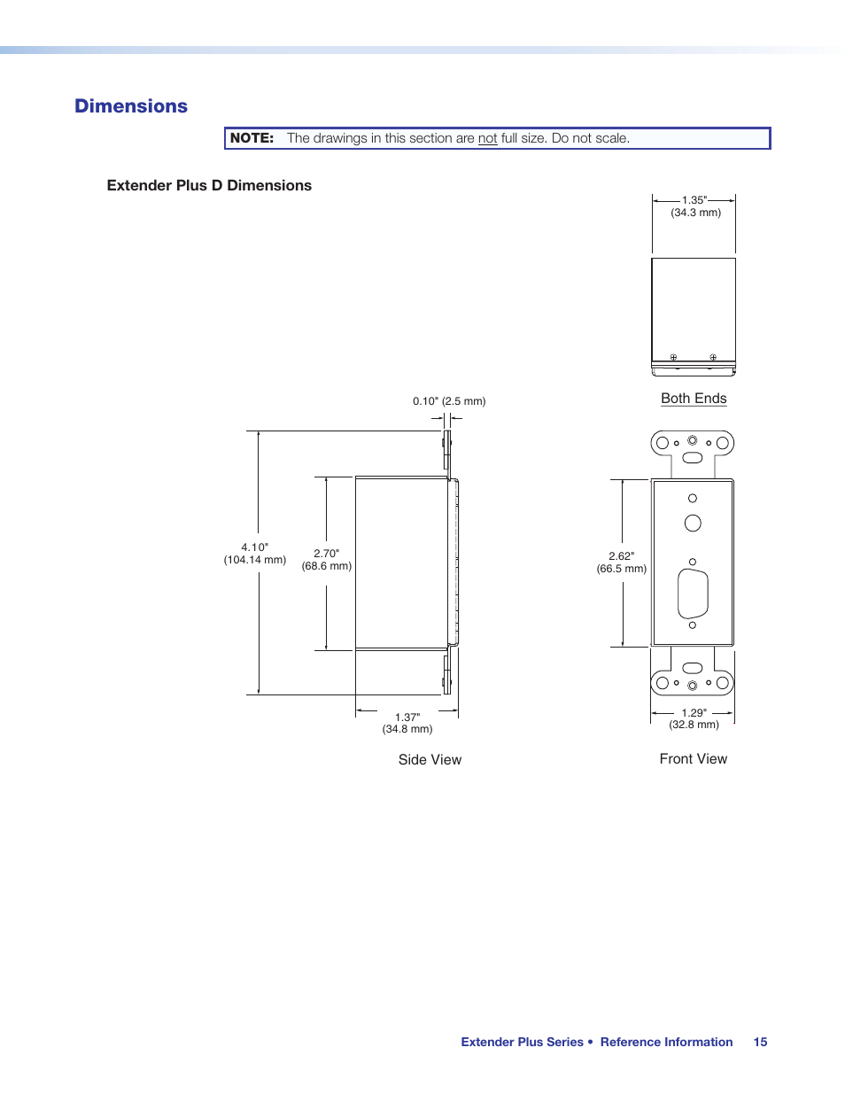 Dimensions, See the extender plus d, Extender plus d dimensions | Extron Electronics Extender Plus Series User Guide User Manual | Page 21 / 23
