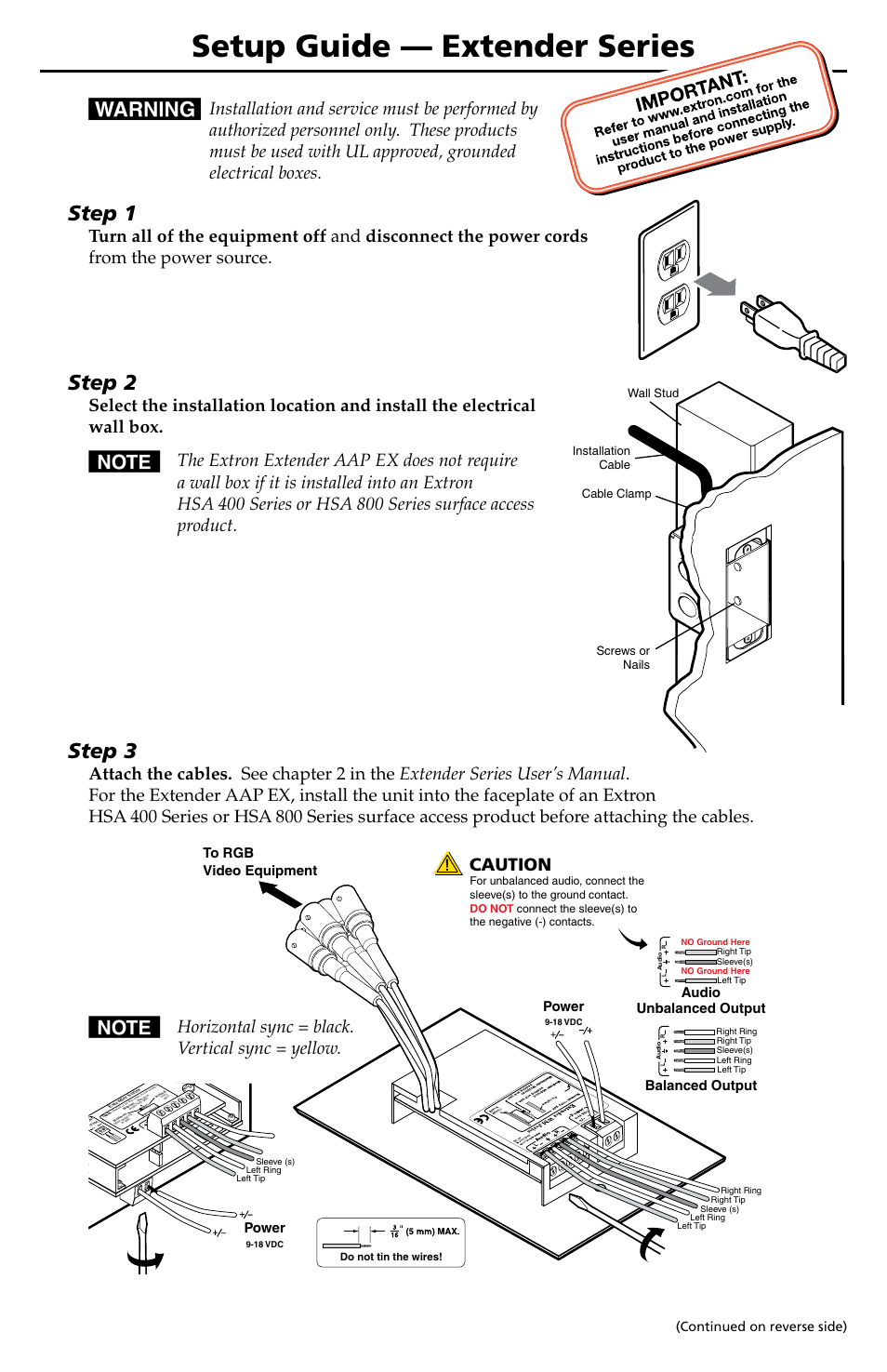 Extron Electronics Extender Series Setup Guide User Manual | 2 pages