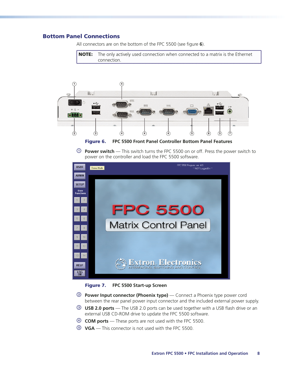 Bottom panel connections | Extron Electronics FPC 5500 User Manual | Page 14 / 59