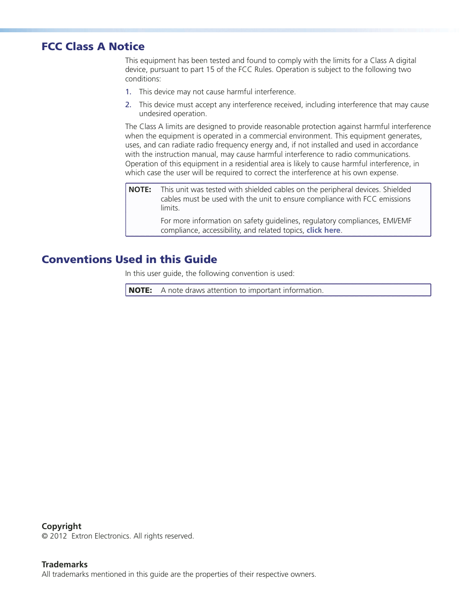 Fcc class a notice, Conventions used in this guide | Extron Electronics FPC 5500 User Manual | Page 3 / 59