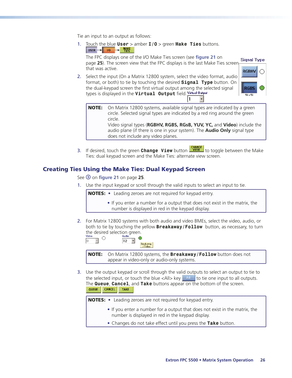 Creating ties using the make ties: dual, Keypad screen | Extron Electronics FPC 5500 User Manual | Page 32 / 59