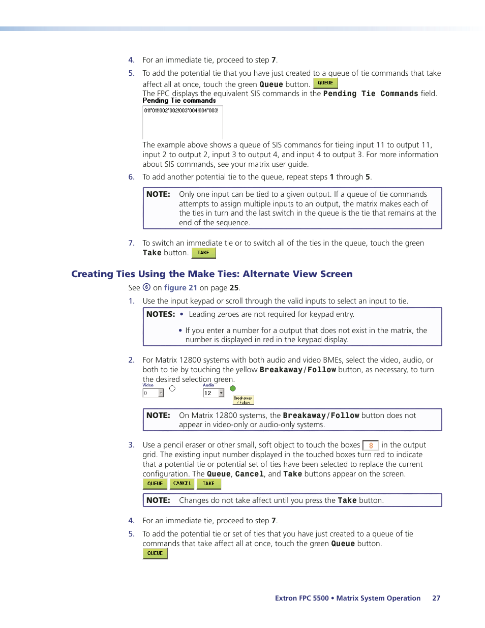 Creating ties using the make ties: alternate, View screen | Extron Electronics FPC 5500 User Manual | Page 33 / 59