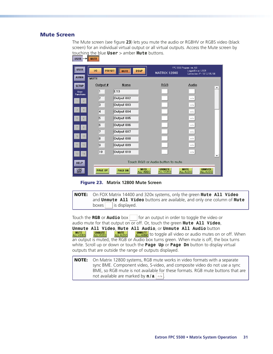 Mute screen | Extron Electronics FPC 5500 User Manual | Page 37 / 59