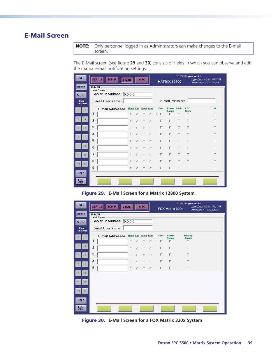 E-mail screen | Extron Electronics FPC 5500 User Manual | Page 45 / 59