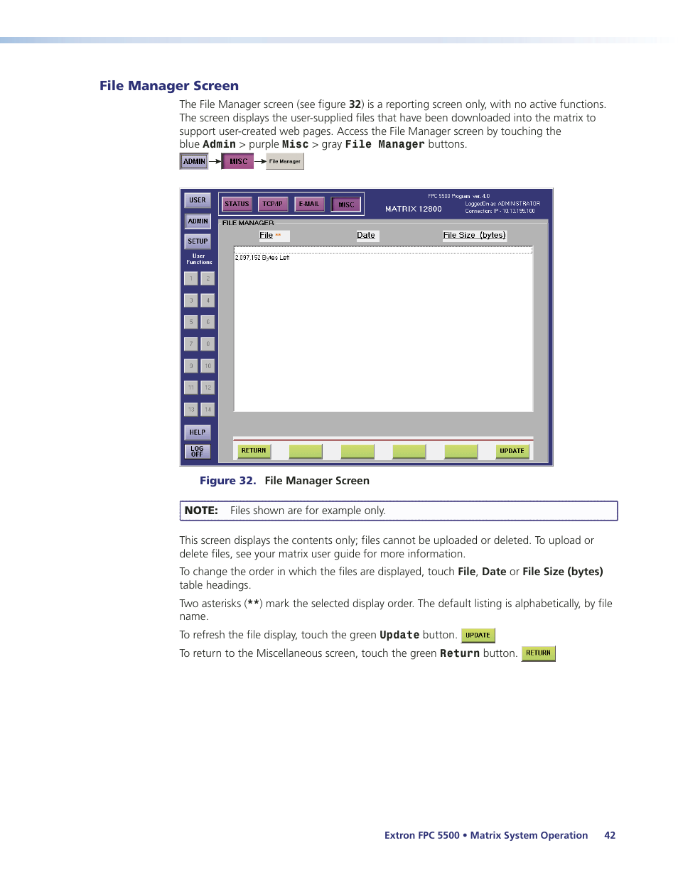 File manager screen | Extron Electronics FPC 5500 User Manual | Page 48 / 59