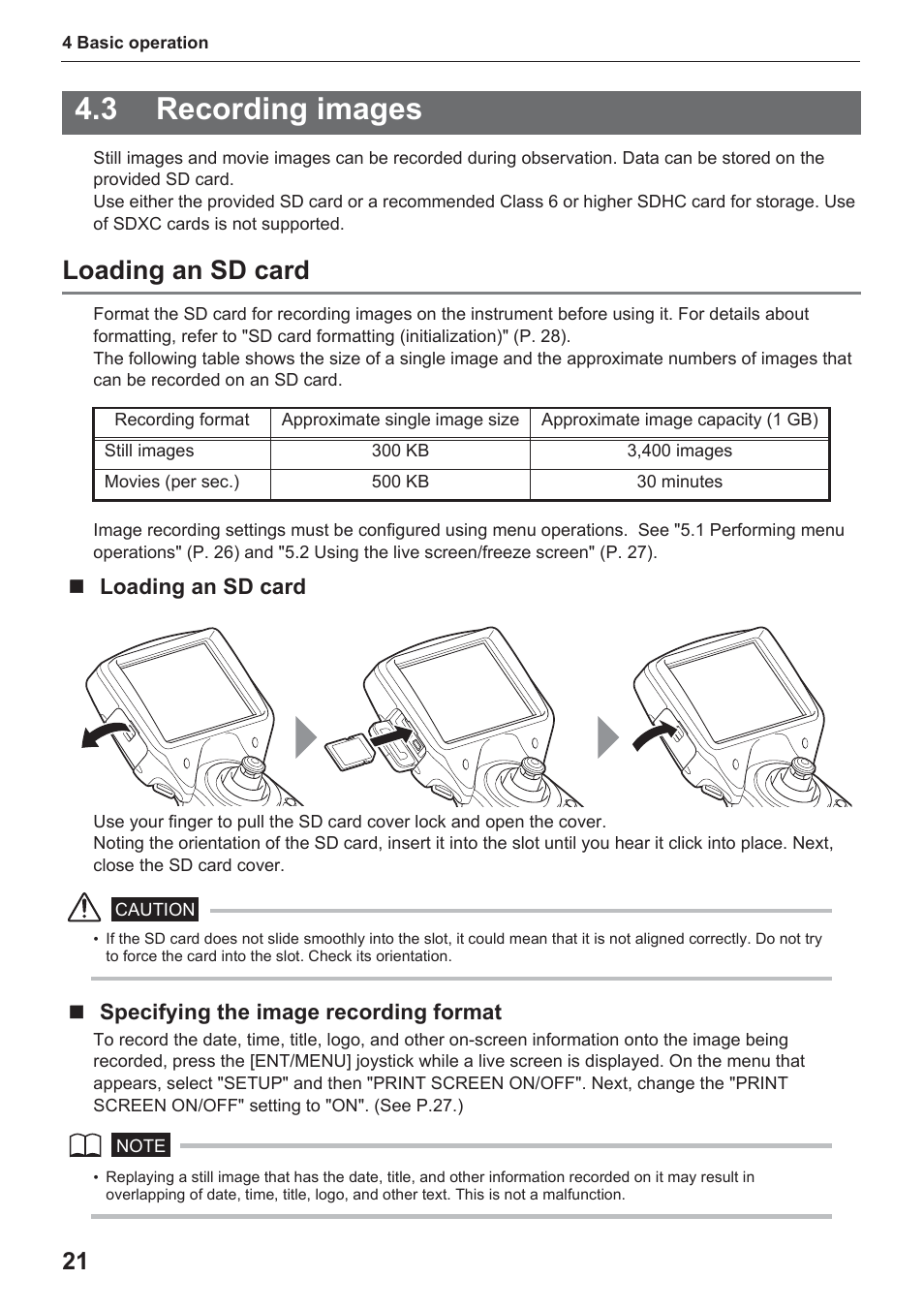 3 recording images, Loading an sd card | Olympus IPLEX UltraLite User Manual | Page 25 / 48