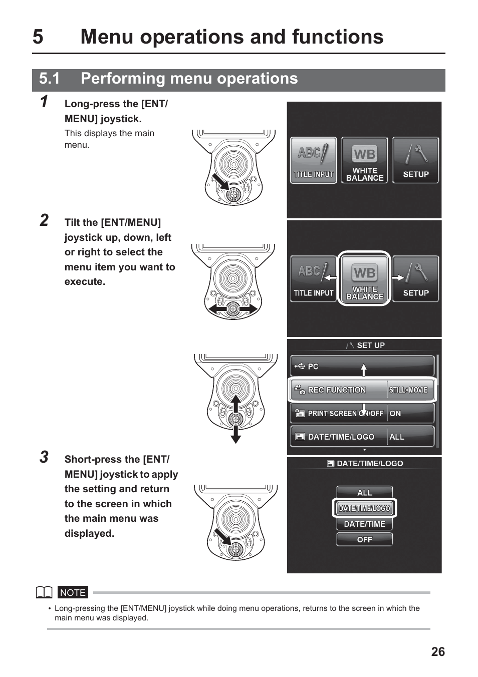 5menu operations and functions, 1 performing menu operations | Olympus IPLEX UltraLite User Manual | Page 30 / 48