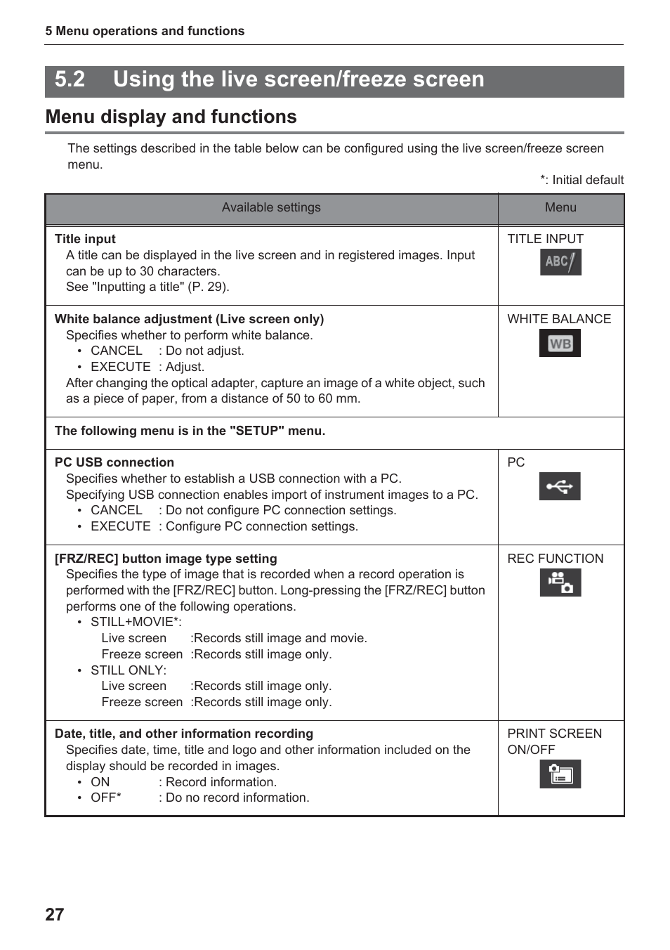 2 using the live screen/freeze screen, Menu display and functions | Olympus IPLEX UltraLite User Manual | Page 31 / 48