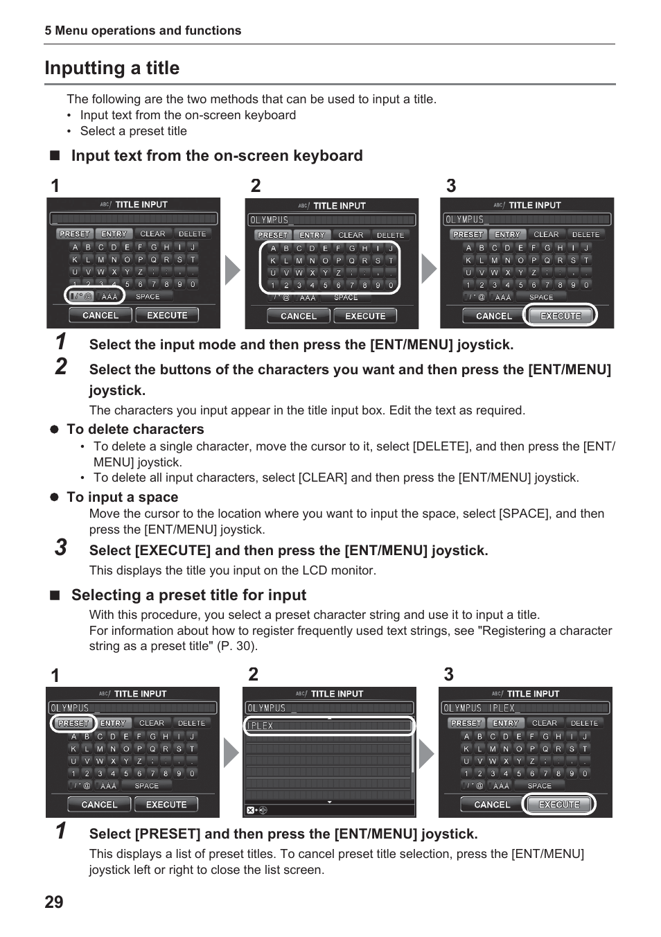 Inputting a title | Olympus IPLEX UltraLite User Manual | Page 33 / 48