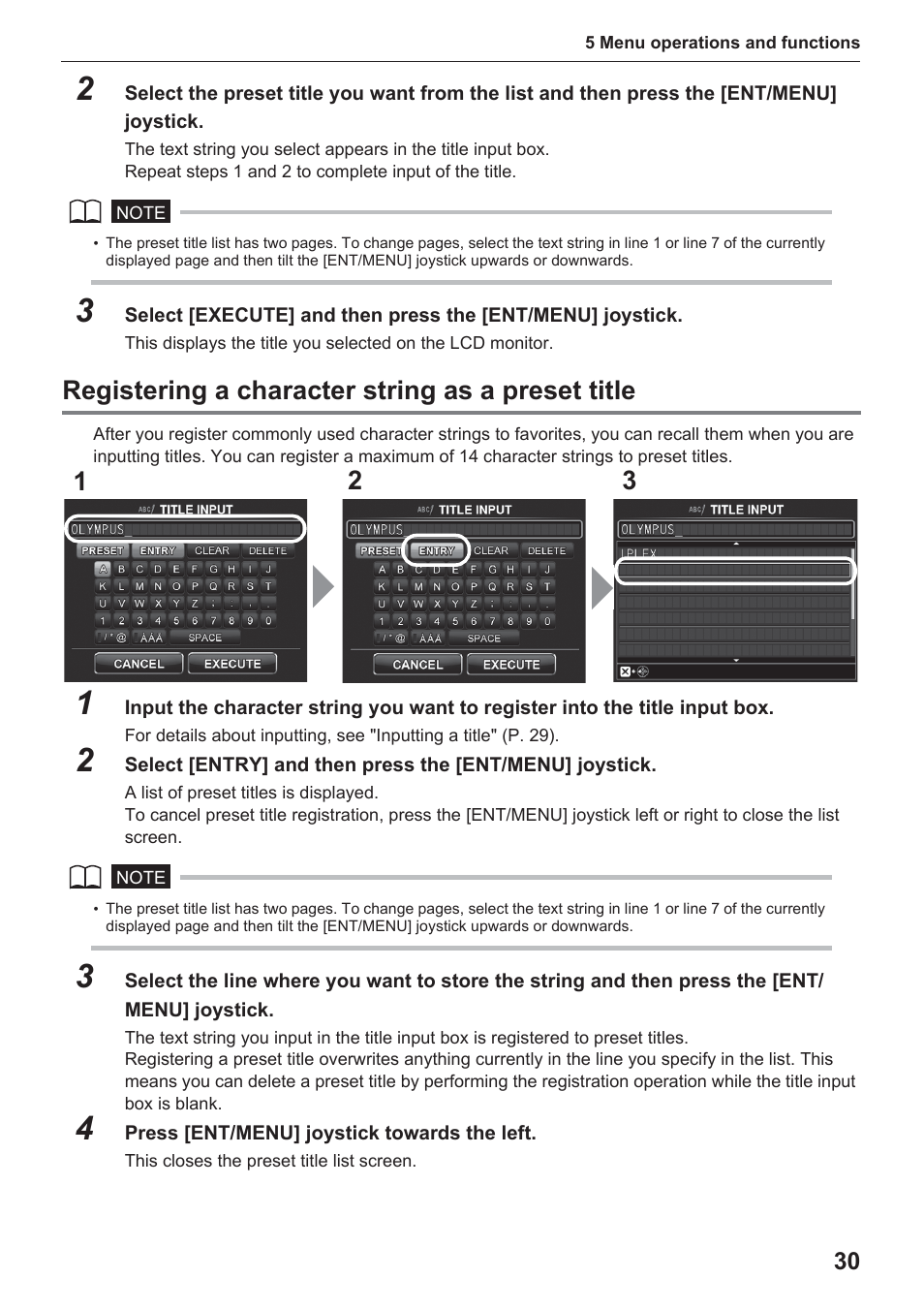 Registering a character string as a preset title | Olympus IPLEX UltraLite User Manual | Page 34 / 48