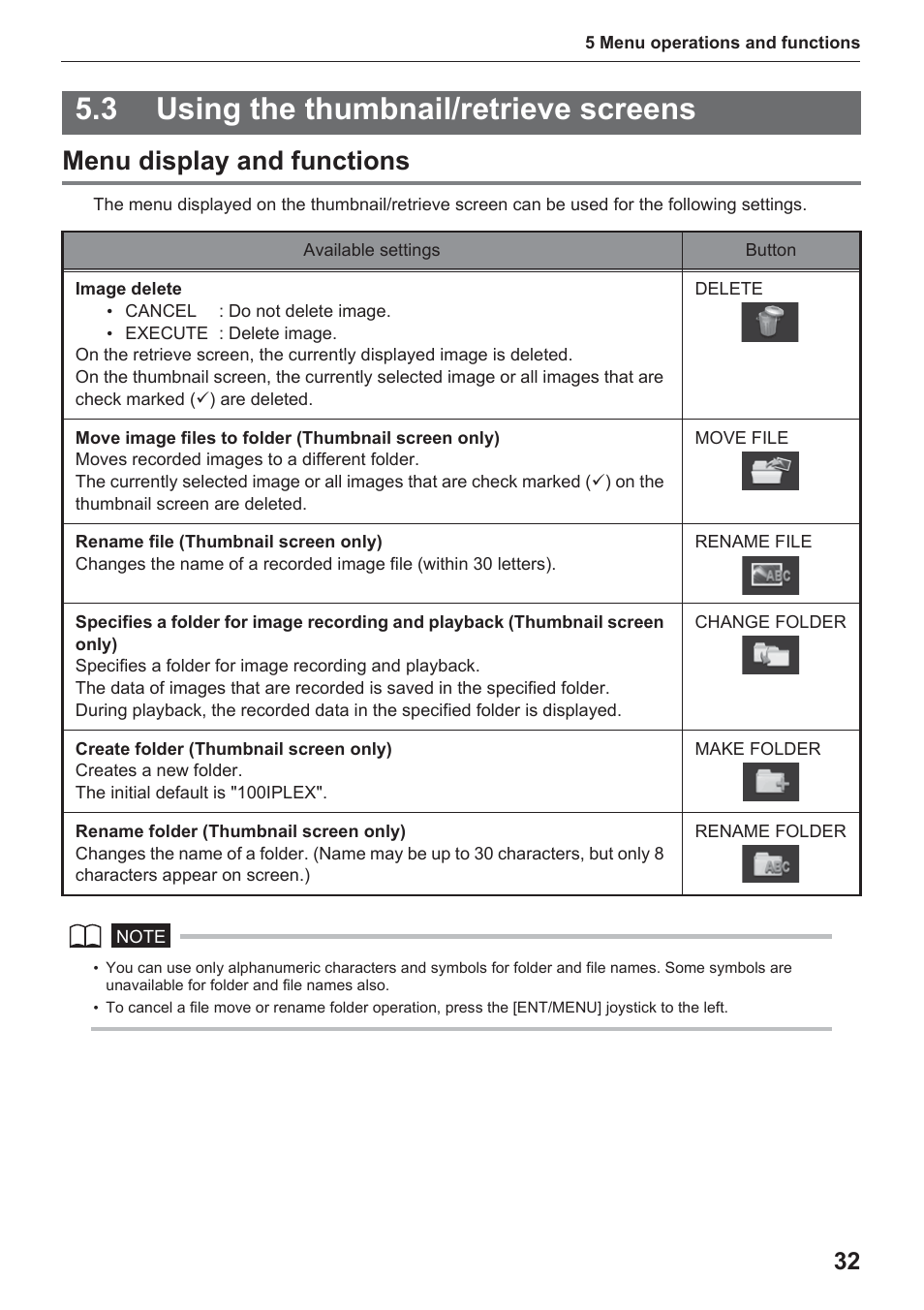 3 using the thumbnail/retrieve screens, Menu display and functions | Olympus IPLEX UltraLite User Manual | Page 36 / 48