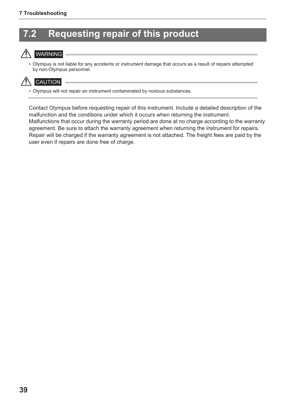 2 requesting repair of this product | Olympus IPLEX UltraLite User Manual | Page 43 / 48