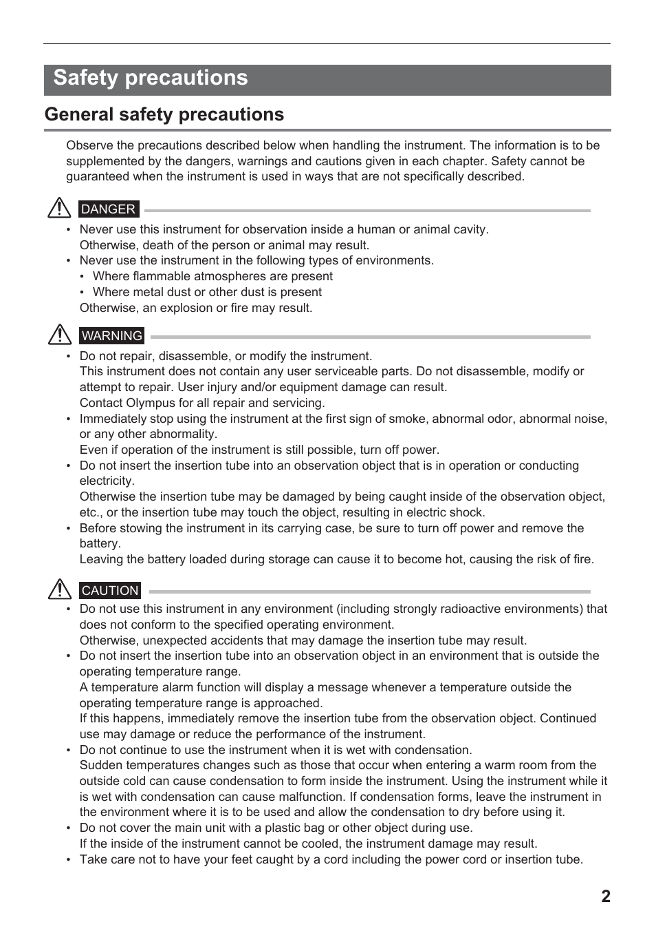 Safety precautions, General safety precautions | Olympus IPLEX UltraLite User Manual | Page 6 / 48