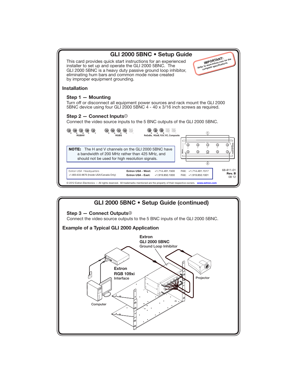 Extron Electronics GLI 2000 5BNC Setup Guide User Manual | 1 page