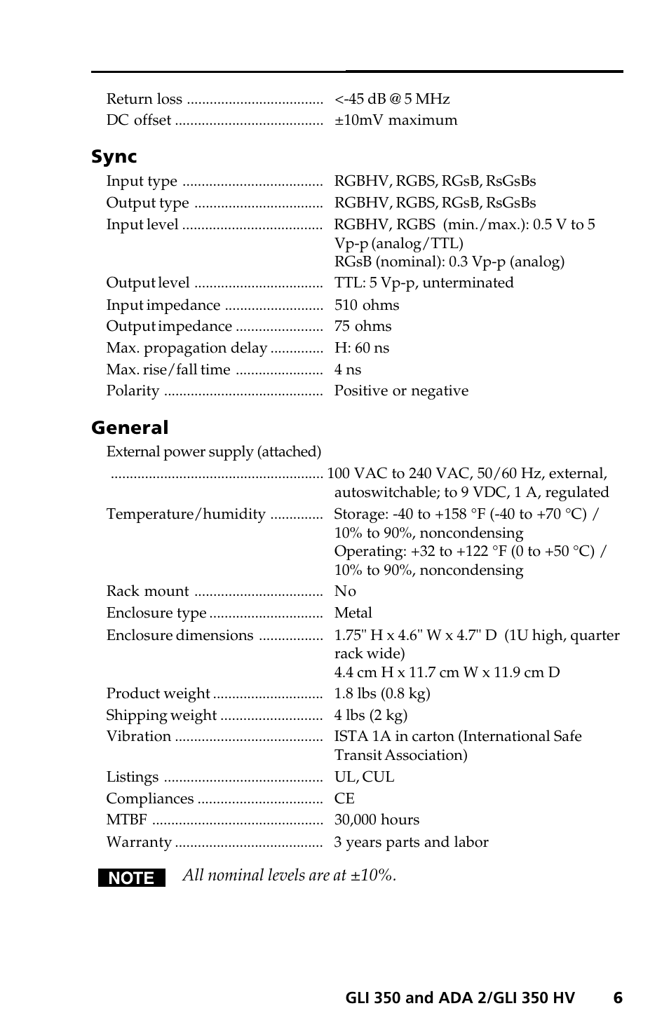 Installation, Sync, General | Extron Electronics ADA 2_GLI 350 HV User Manual | Page 9 / 12