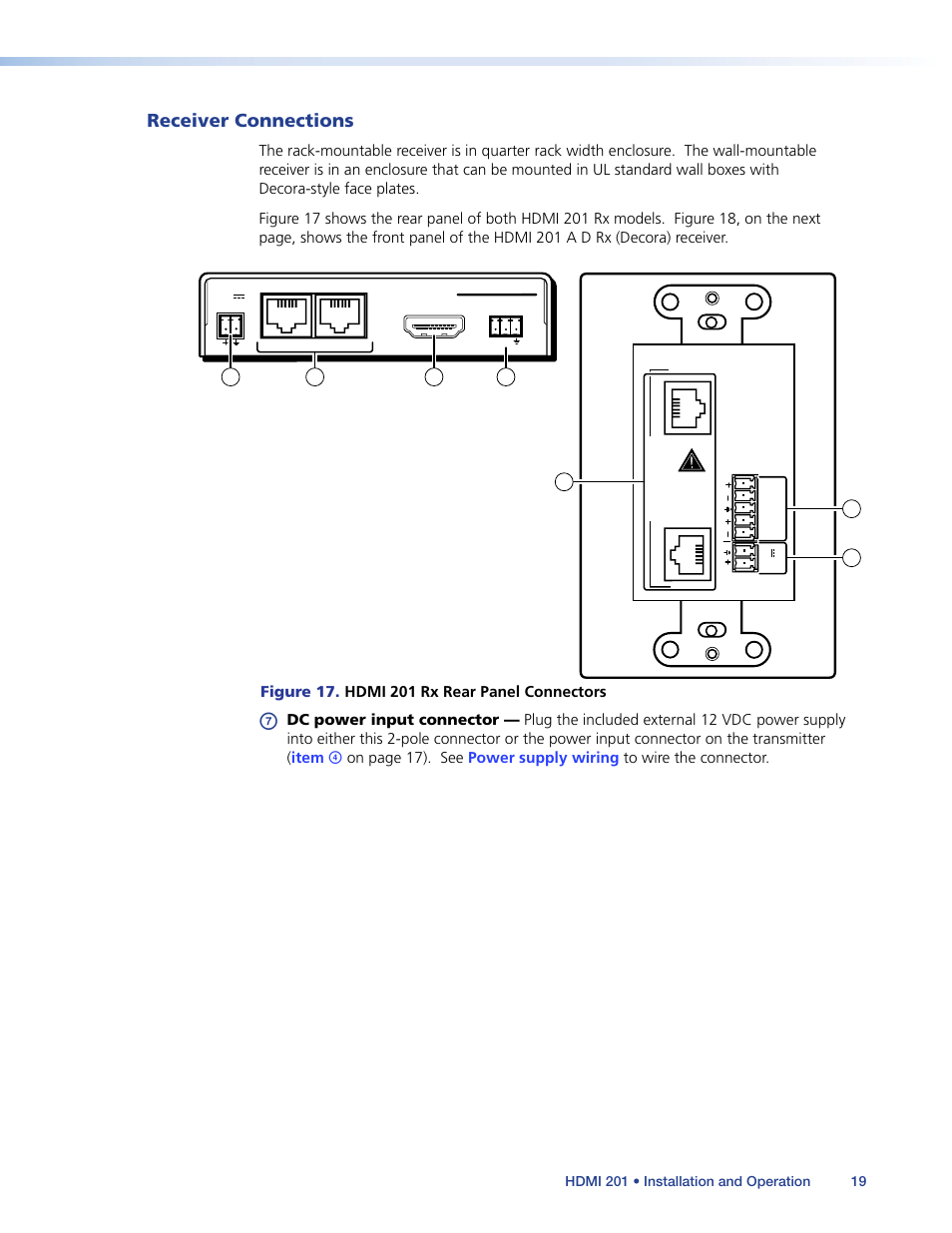 Receiver connections, Item | Extron Electronics HDMI 201 User Manual | Page 23 / 40