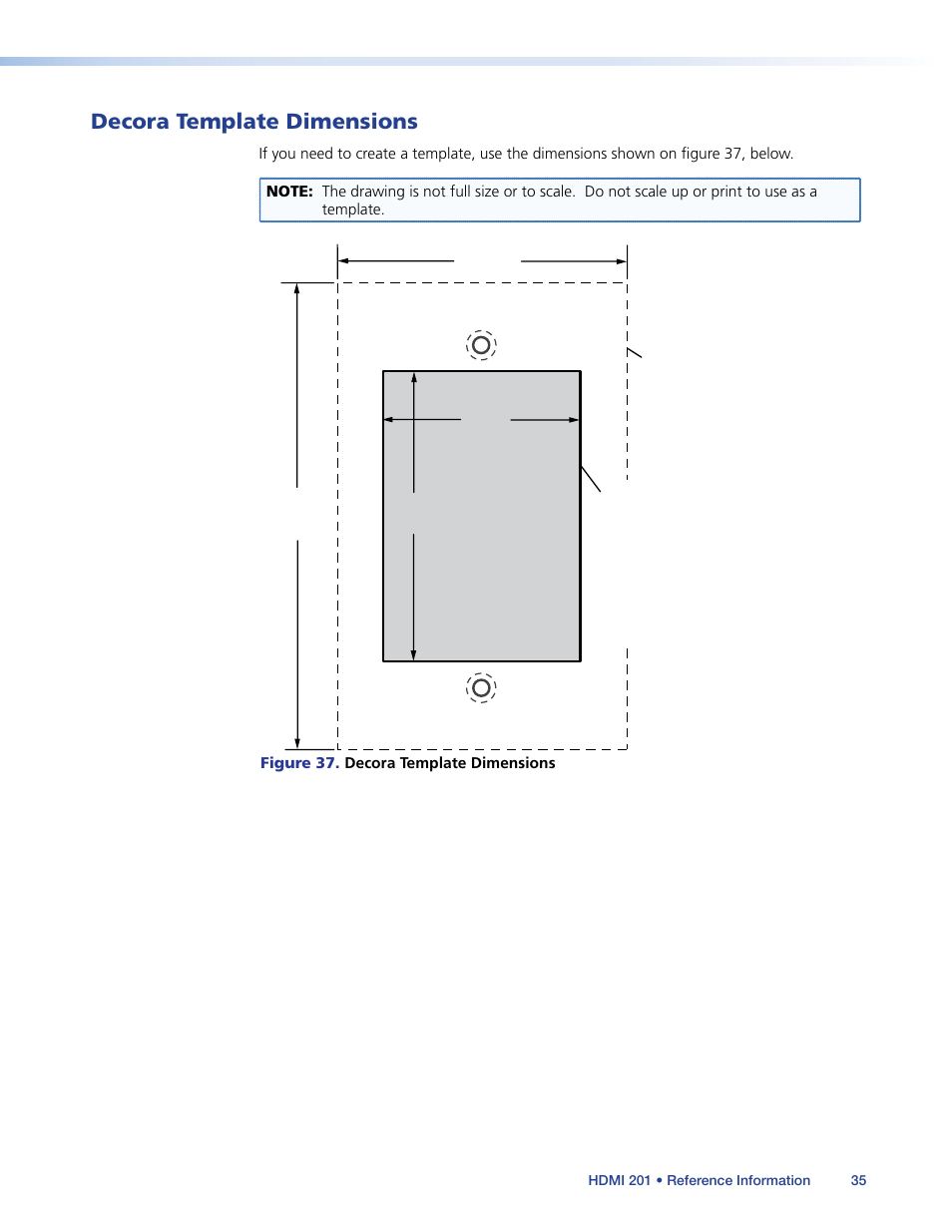 Decora template dimensions, Dimensions | Extron Electronics HDMI 201 User Manual | Page 39 / 40