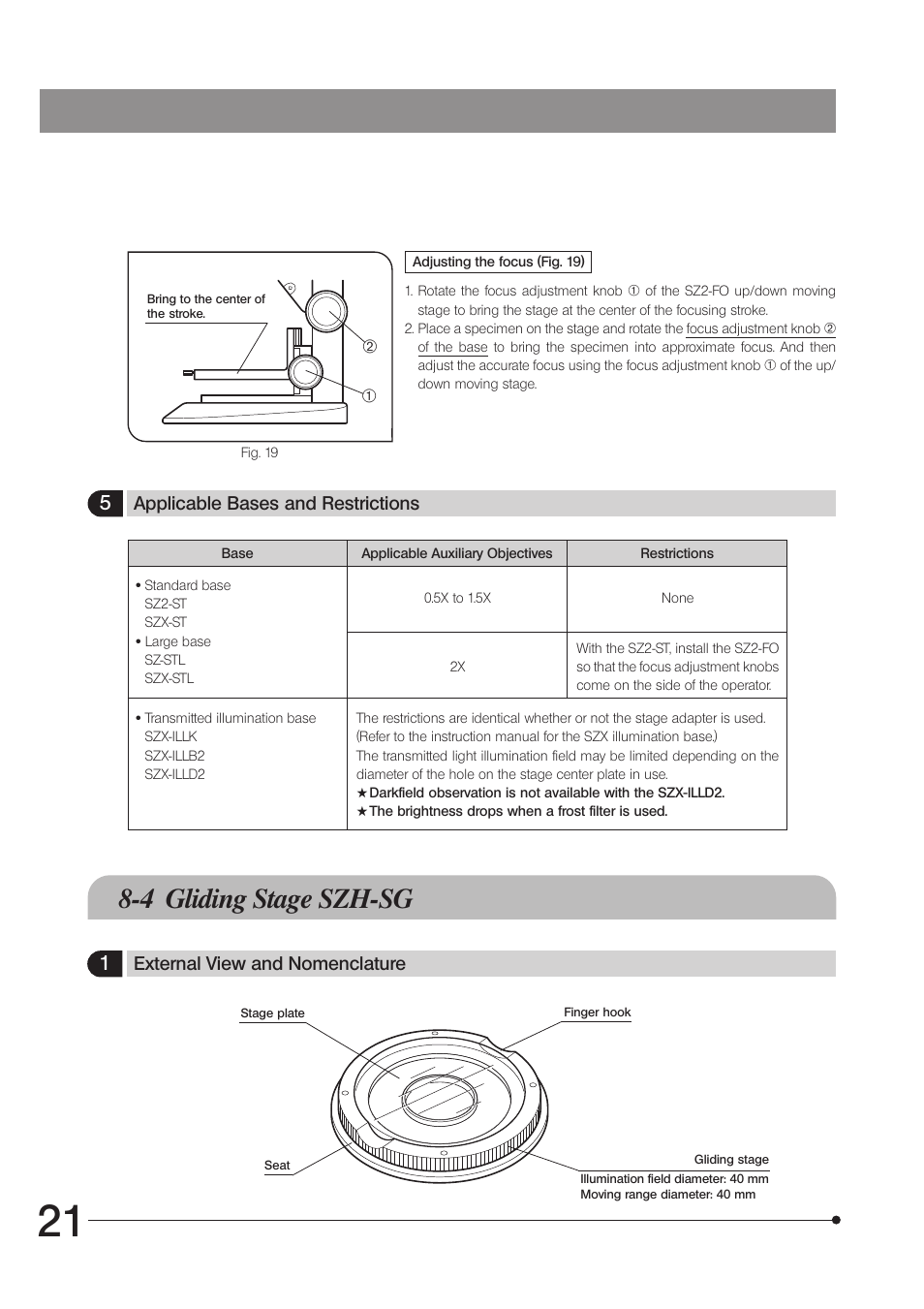 4 gliding stage szh-sg | Olympus SZ61 User Manual | Page 24 / 28