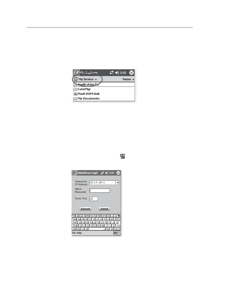 Globalviewer for pocket pc quick start, Running globalviewer for pocket pc | Extron Electronics GlobalViewer User Manual | Page 5 / 7
