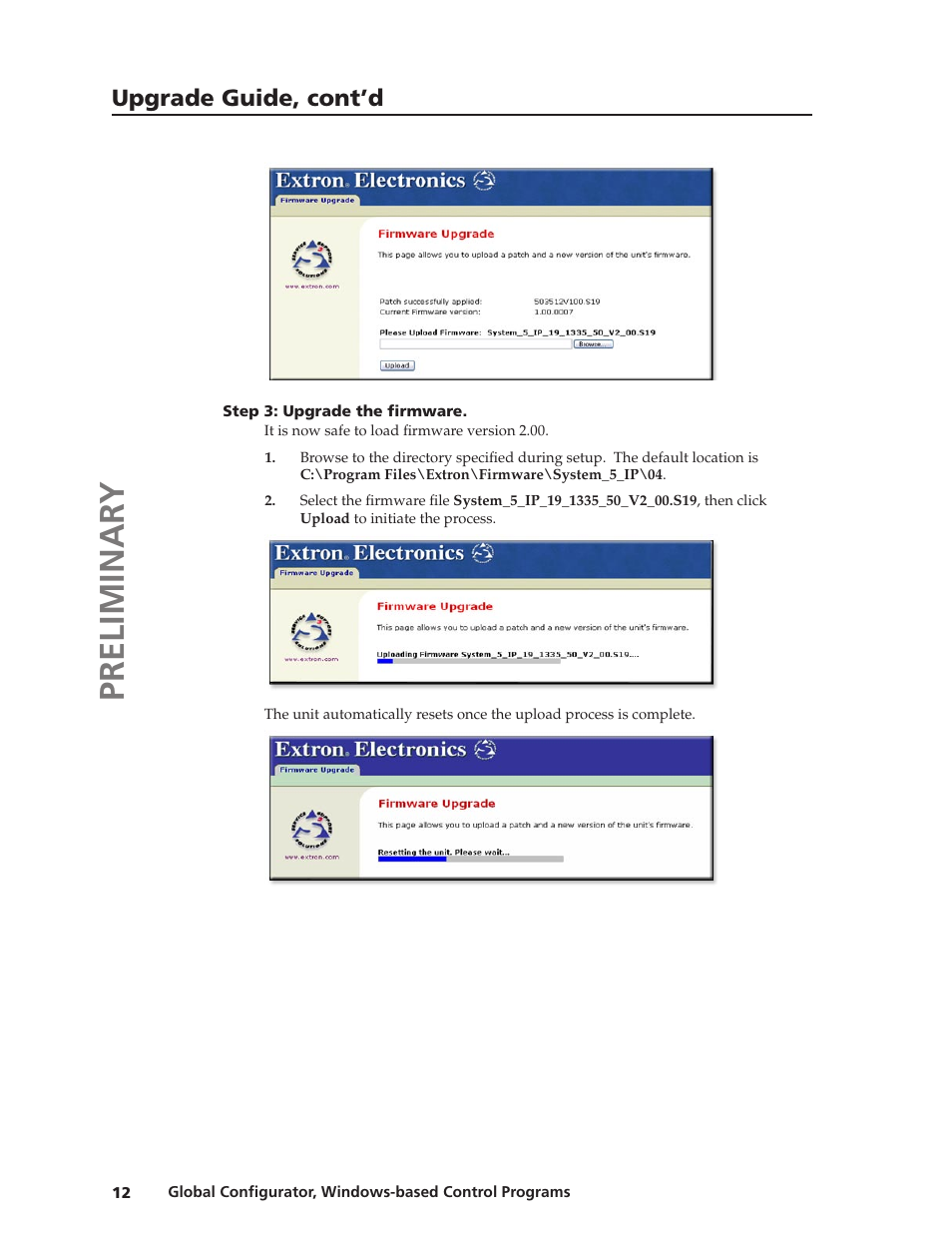 Preliminar y, Upgrade guide, cont’d | Extron Electronics Global Conﬁgurator 2.2 User Manual | Page 13 / 16
