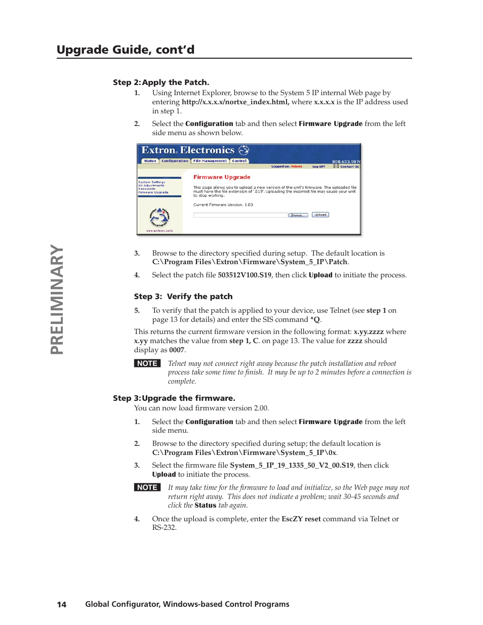 Preliminar y, Upgrade guide, cont’d | Extron Electronics Global Conﬁgurator 2.2 User Manual | Page 15 / 16
