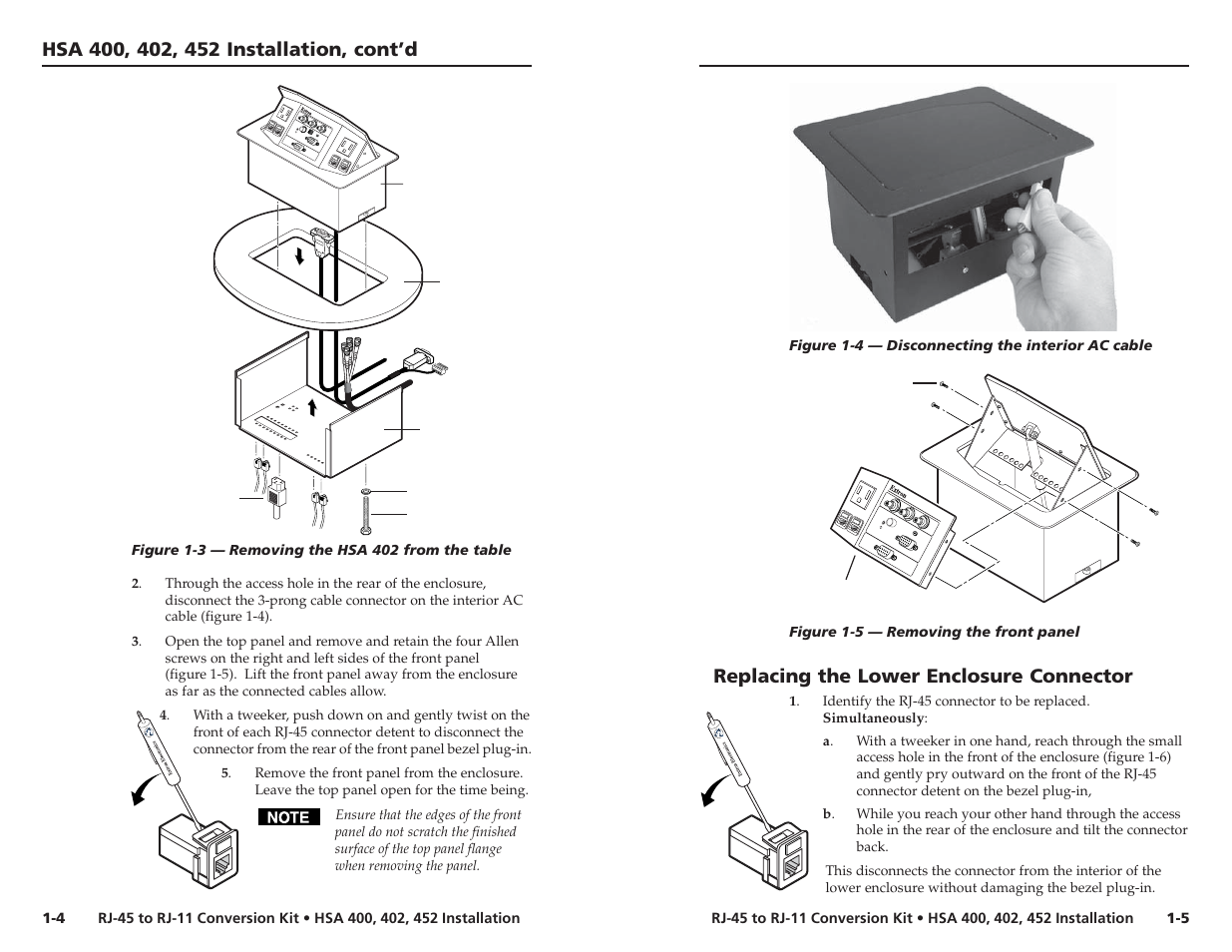 Replacing the lower enclosure connector, Hsa 402 | Extron Electronics RJ-11 User Manual | Page 6 / 13