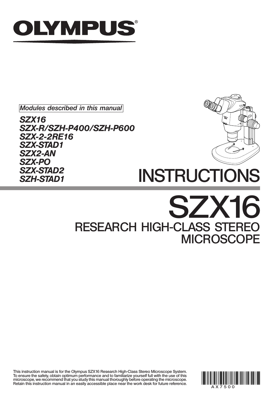 Olympus SZX16 User Manual | 36 pages